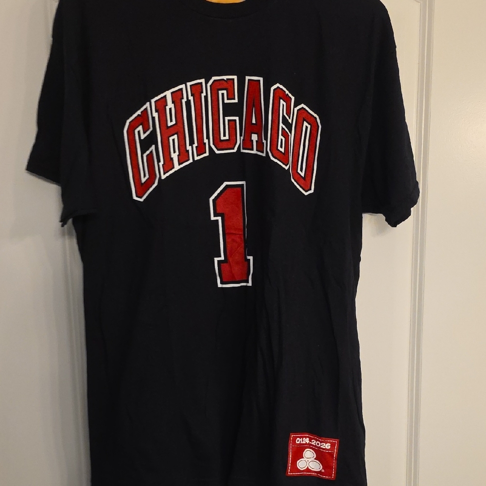Gildan Black Tee with Red Chicago Graphic and Number 1